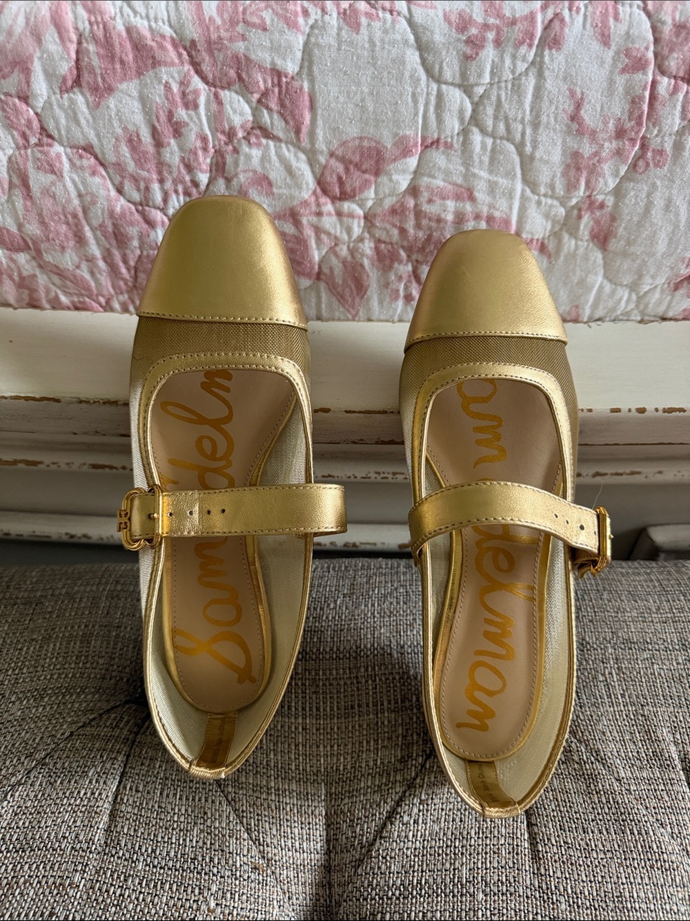 Sam Edelman Metallic Gold Mary Jane Flats with Buckle